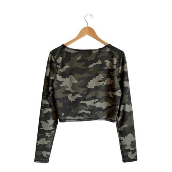 Lululemon Wunder Train Cropped Long Sleeve Size 10 Heritage 365 Camo Olive Multi - Picture 5 of 11